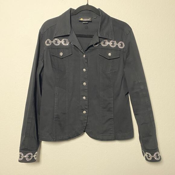 Christine Alexander Black Denim Large Jacket Rhinestone Western Statement Crysta - Picture 1 of 10